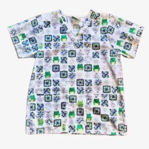 Frog Print Scrub Top by Tafford, Blue & Green